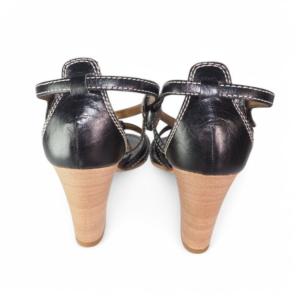 Manas Designs Strappy Leather Heeled Slingback Sandals Black Brown Women's 9/40 - Picture 5 of 10